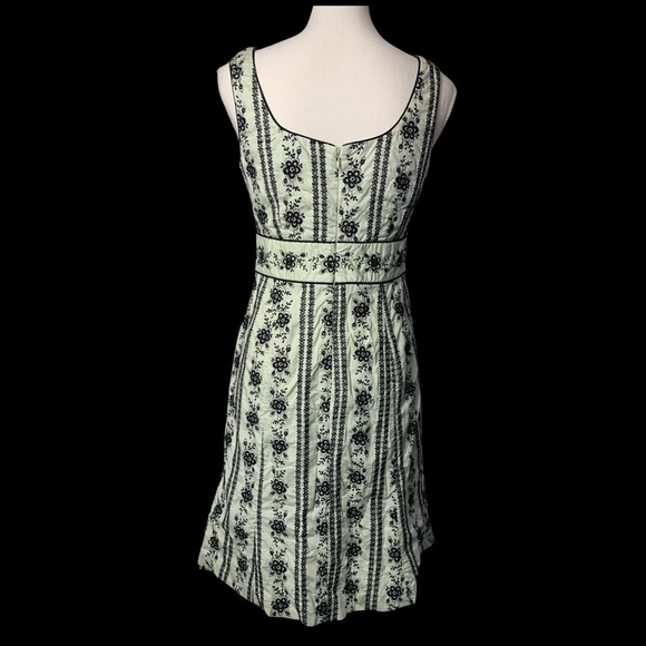 Carole Little Light green with Black Floral Embroidered Tank Dress - Size 8 - Picture 2 of 9